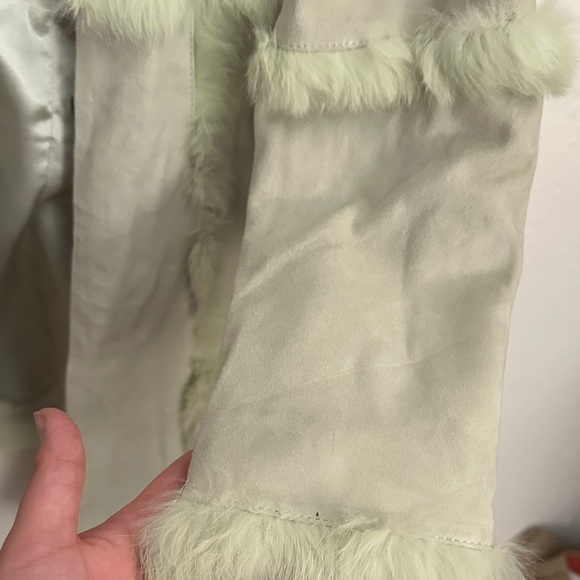 Vintage Green leather and Fur Trim Coat - Picture 7 of 10